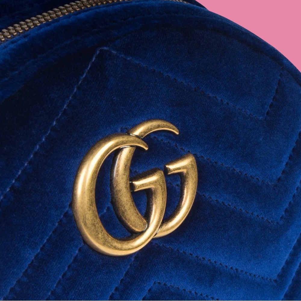 Gucci Velvet Matelasse GG Marmont Dome Backpack Royal Blue - Picture 4 of 8